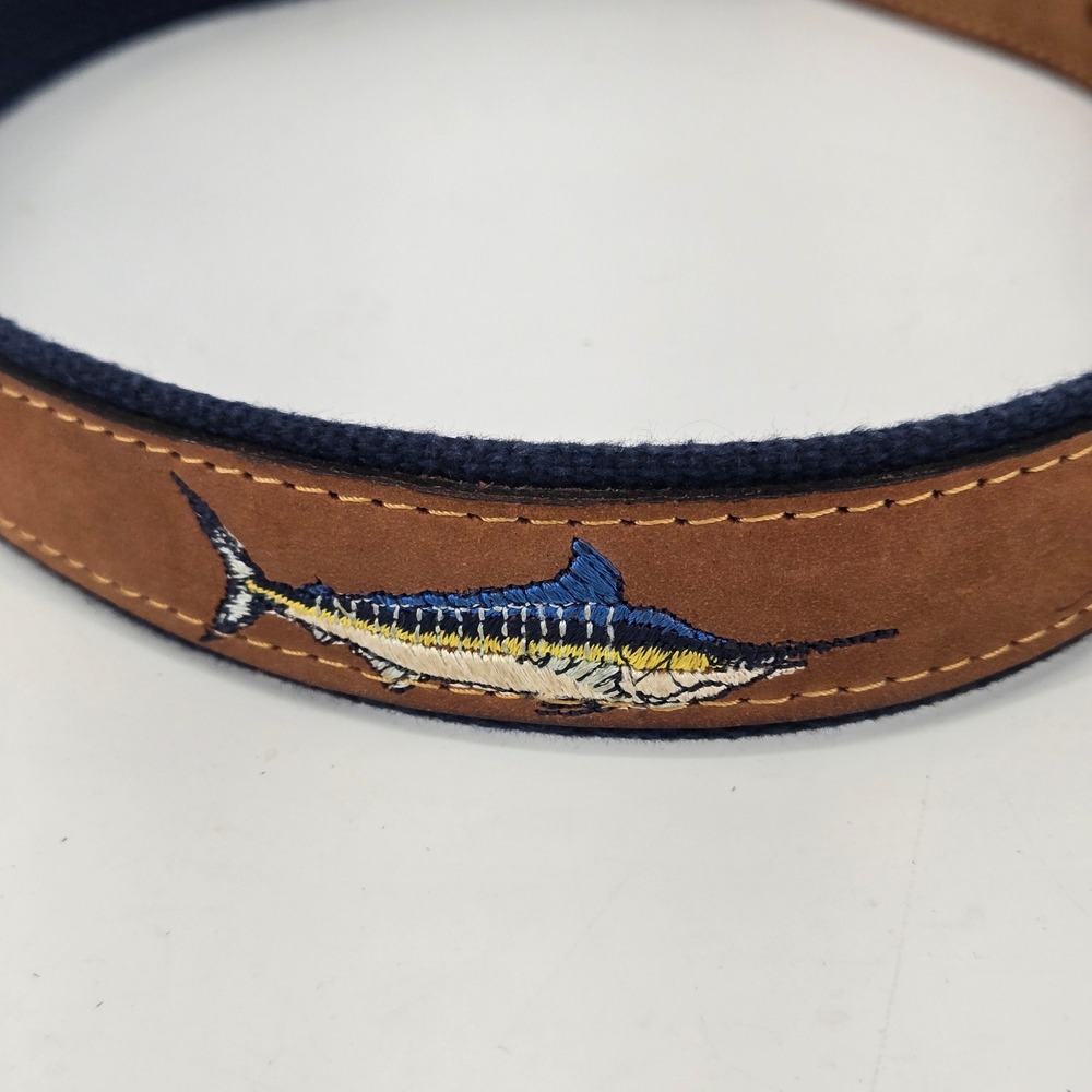 Zep-Pro Men's Tan Leather Embroidered Marlin Fishing Belt Brass Buckle USA 38